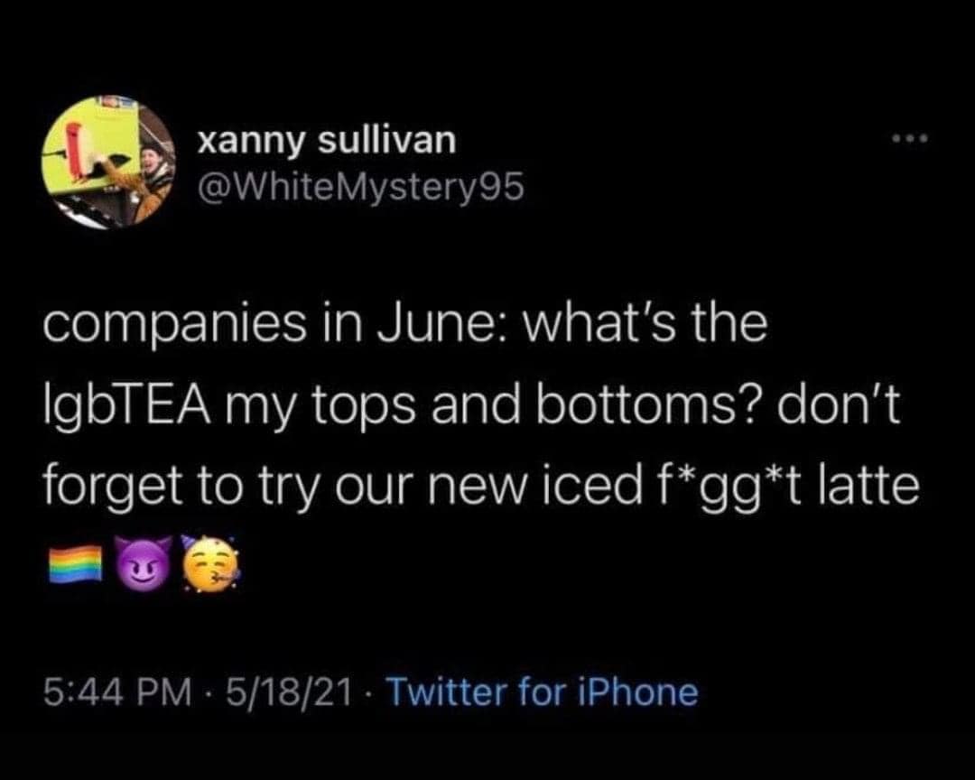 This meme is a screenshot of a Twitter post that appears to be a humorous and sarcastic response to a popular brand's (likely Starbucks) announcement of a new summer drink. The text reads: "In June: what's the Iced LGBTEA? Don't forget to try our new Iced LGBTEA, made with love, and a hint of tea." The post is likely a joke, playing on the acronym "LGBTEA" (which is a playful and humorous way of saying "LGBT" with a tea twist) and the fact that it sounds similar to "iced tea".
